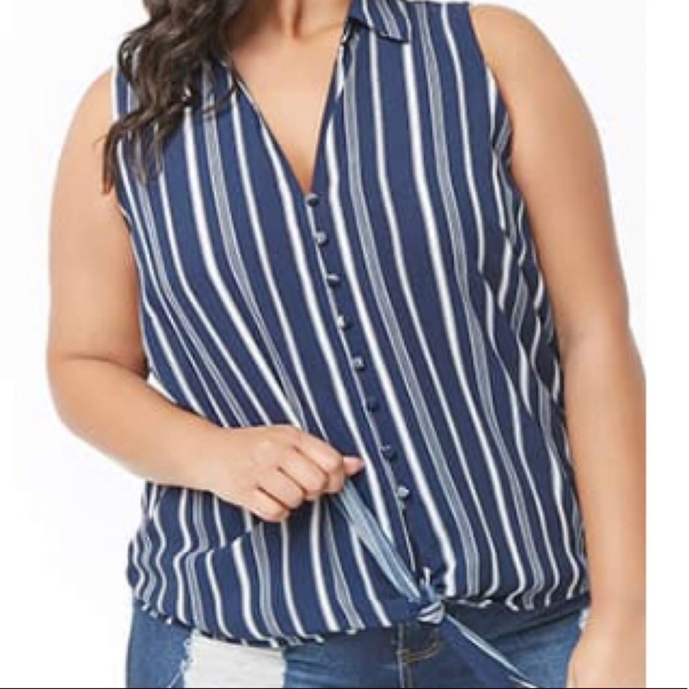 Plus Size Navy Tie Knot Top